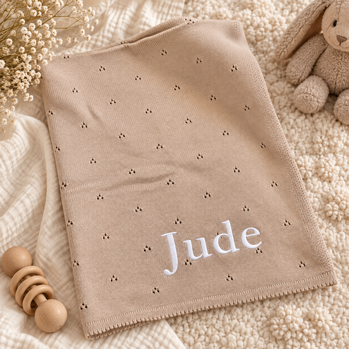 Personalised Embroidered Knitted Baby Blanket