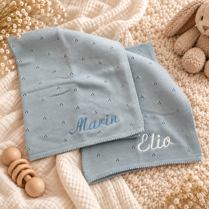 Personalised Embroidered Knitted Baby Blanket