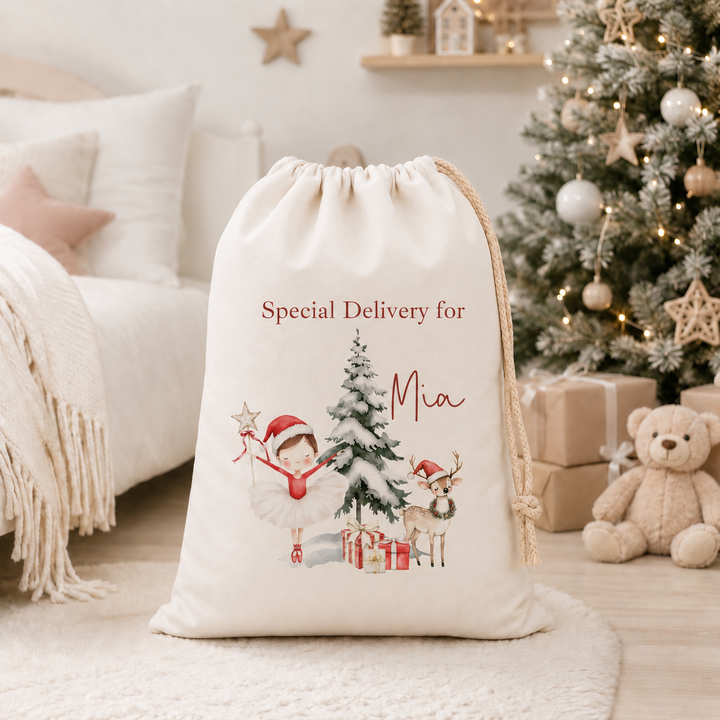 Personalised Red Girl Nutcracker My First Christmas Canvas Santa Sack