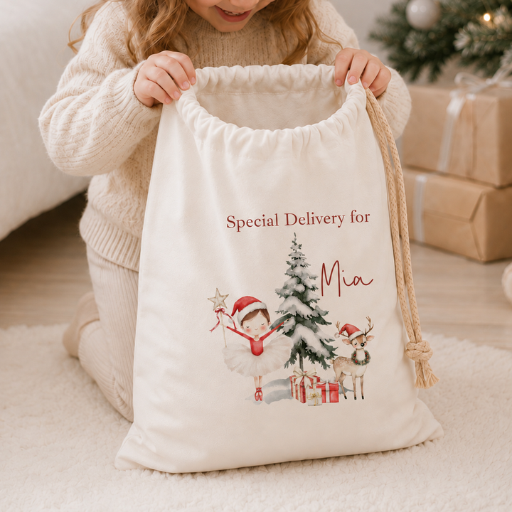 Personalised Red Girl Nutcracker My First Christmas Canvas Santa Sack