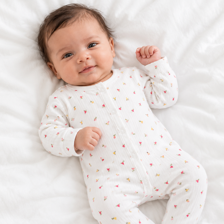 Girls Cream Floral Baby Grow