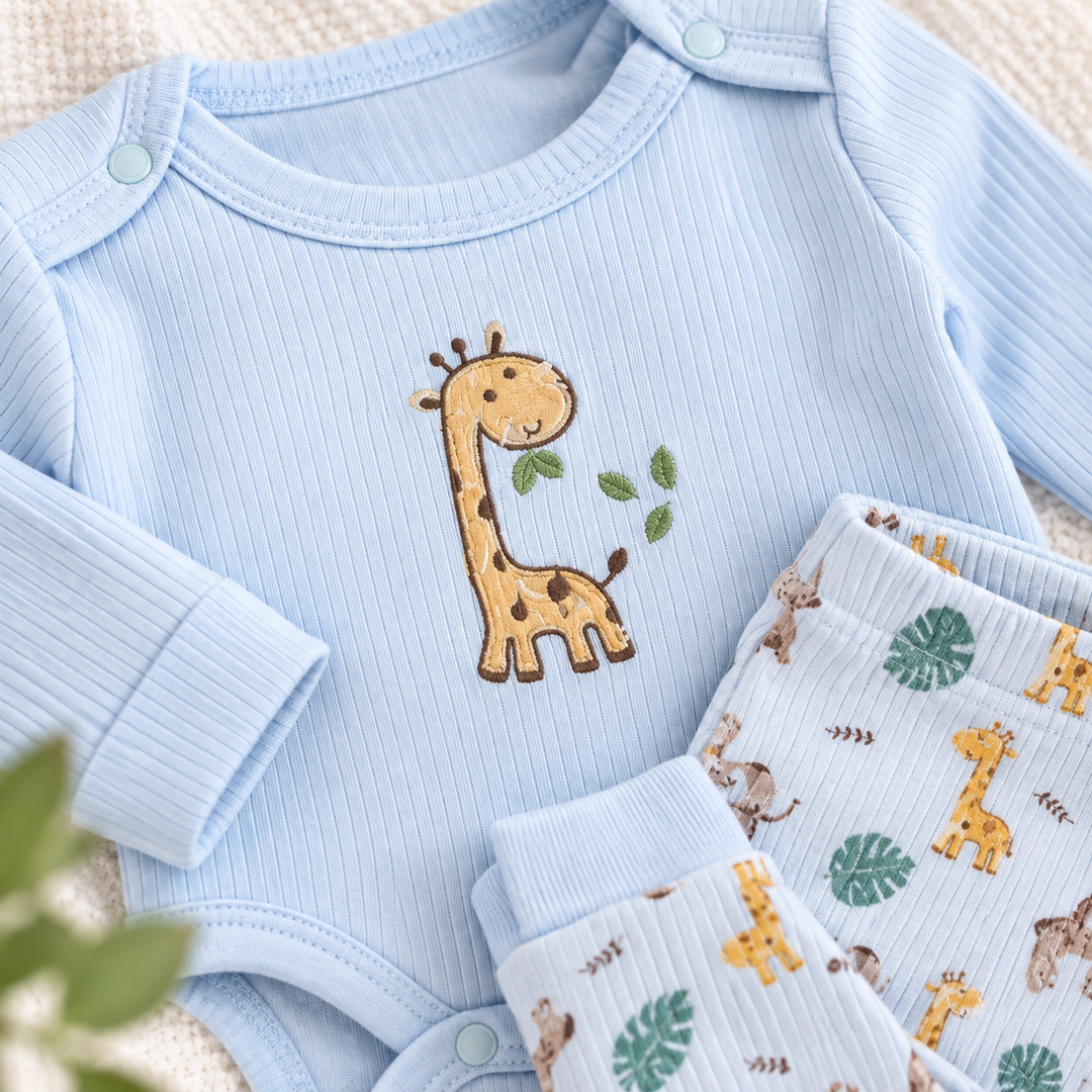 Boys Blue Giraffe Jungle Baby Vest &amp; Leggings Set