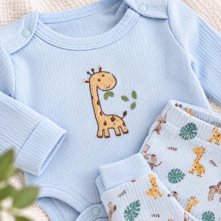 Boys Blue Giraffe Jungle Baby Vest &amp; Leggings Set