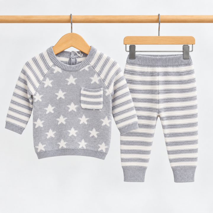 Baby Unisex Stars Knitted 2 Piece Outfit