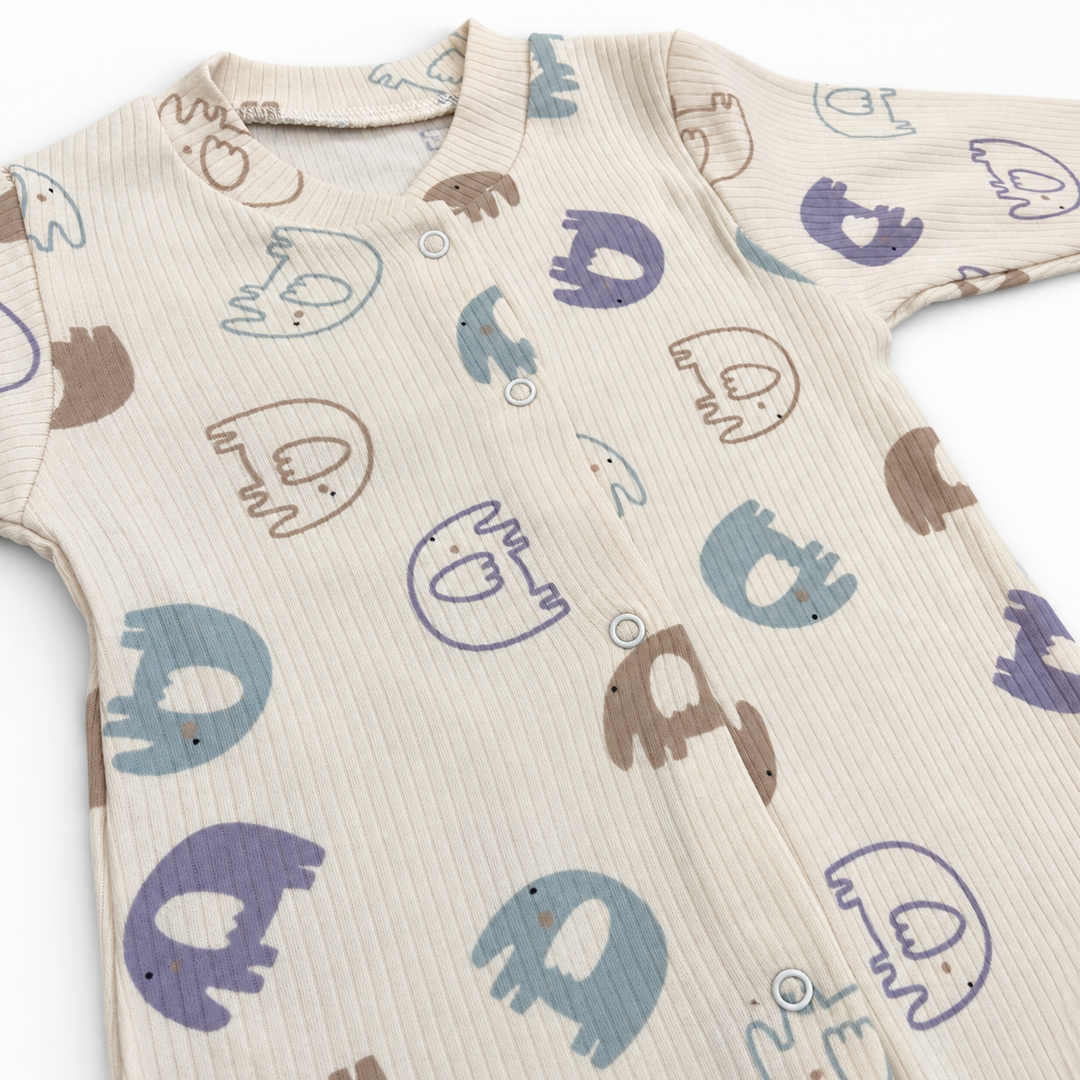 Boys Elephants Ribbed Baby Grow