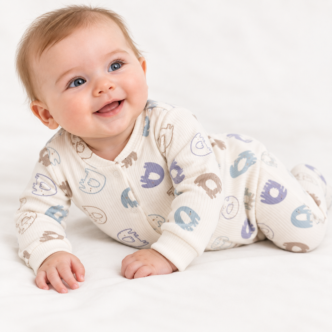 Boys Elephants Ribbed Baby Grow
