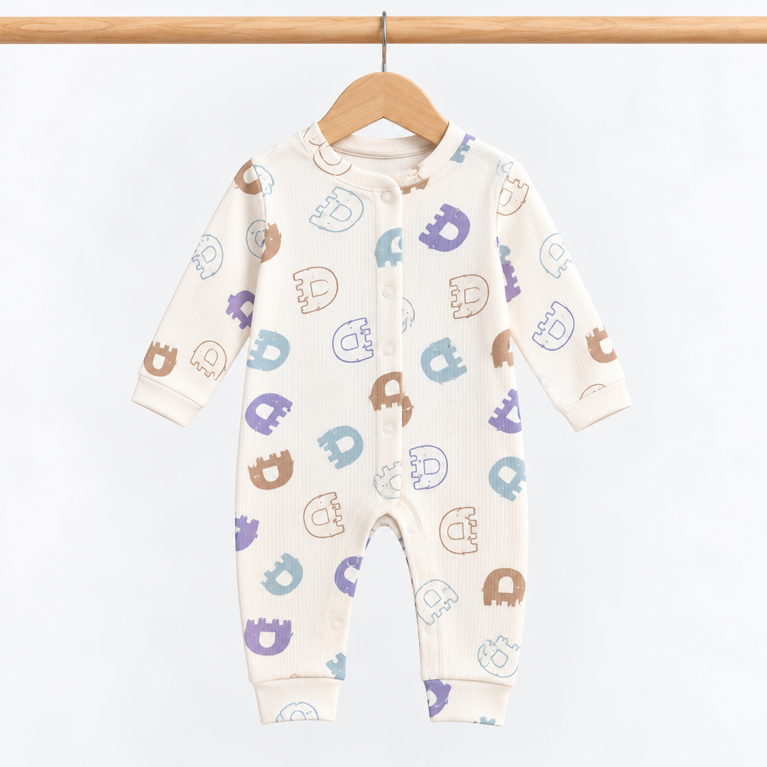 Boys Elephants Ribbed Baby Grow