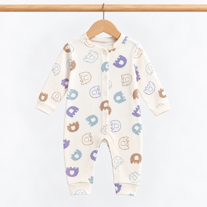 Boys Elephants Ribbed Baby Grow