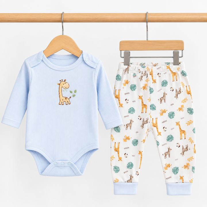 Boys Blue Giraffe Jungle Baby Vest &amp; Leggings Set