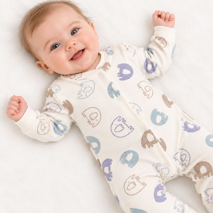 Boys Elephants Ribbed Baby Grow