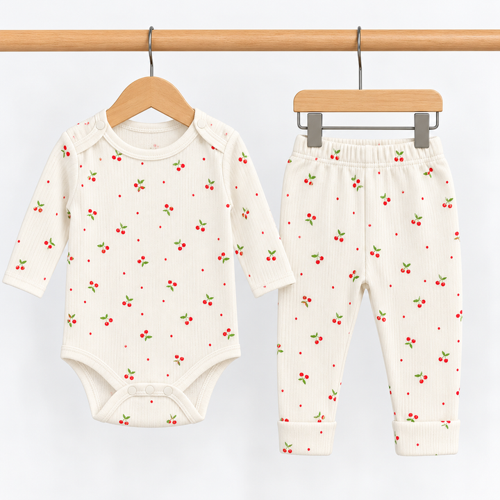 Girls Red Cherries Baby Vest &amp; Leggings Set