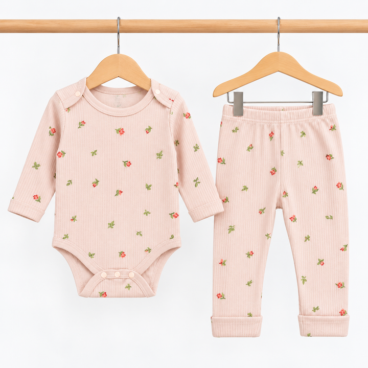 Girls Dusky Pink Floral Baby Vest &amp; Leggings Set