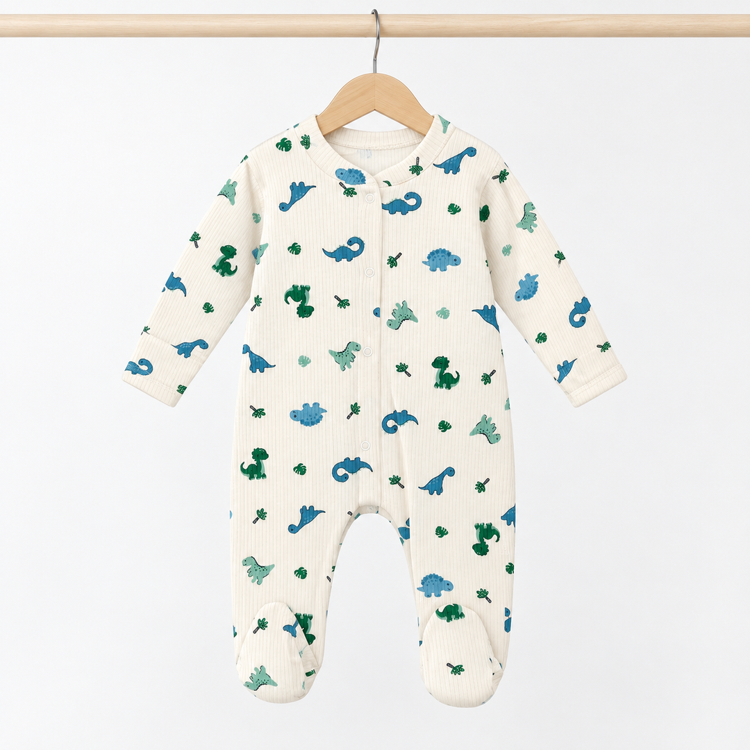 Boys Cream Dinosaur Baby Grow