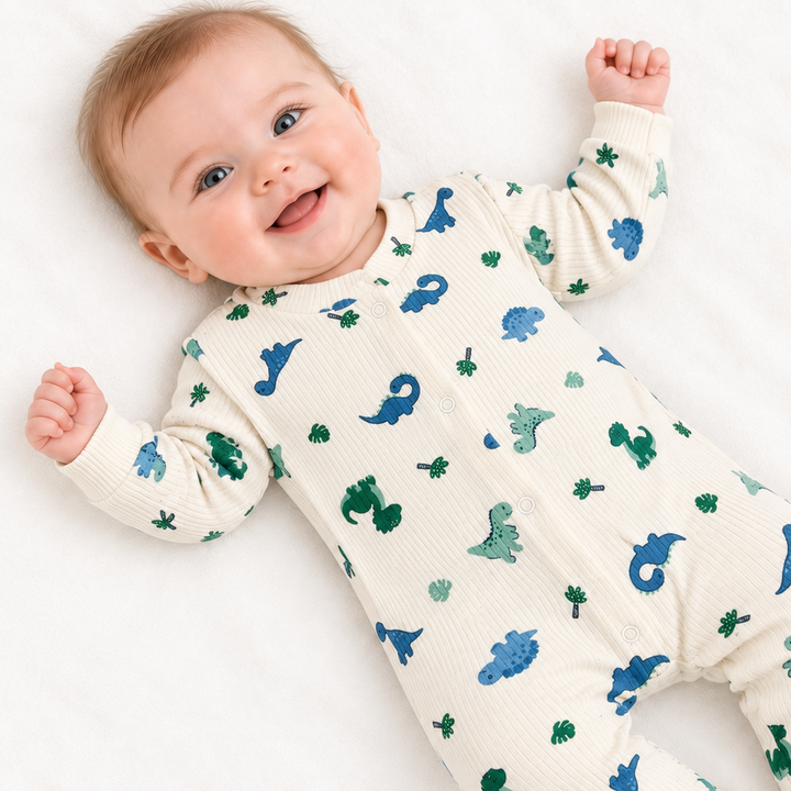 Boys Cream Dinosaur Baby Grow