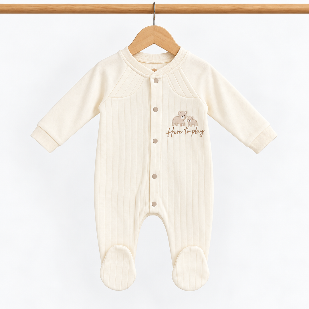 Unisex Here To Play Bears Ribbed Baby Grow