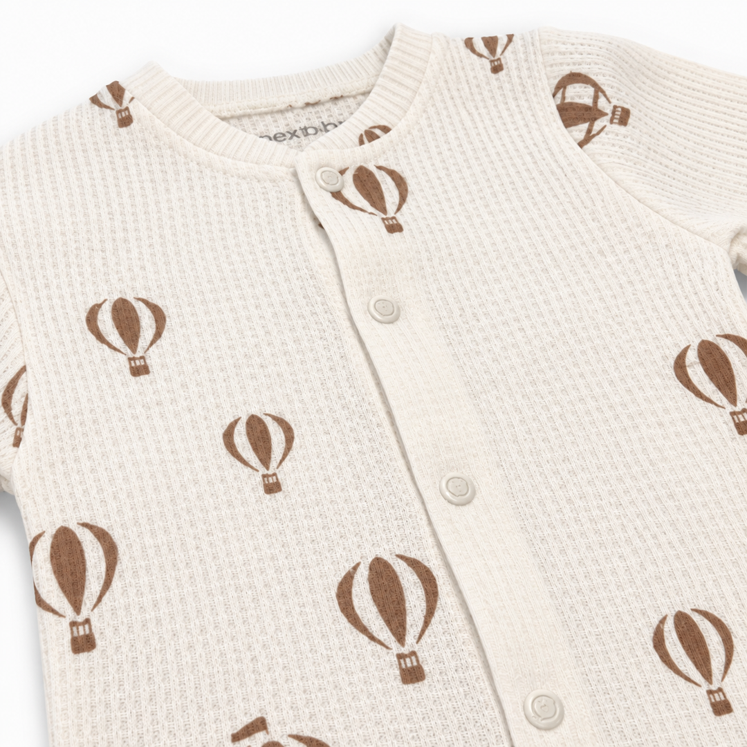 Unisex Beige Hotair Balloon Waffle Baby Grow &amp; Hat Set