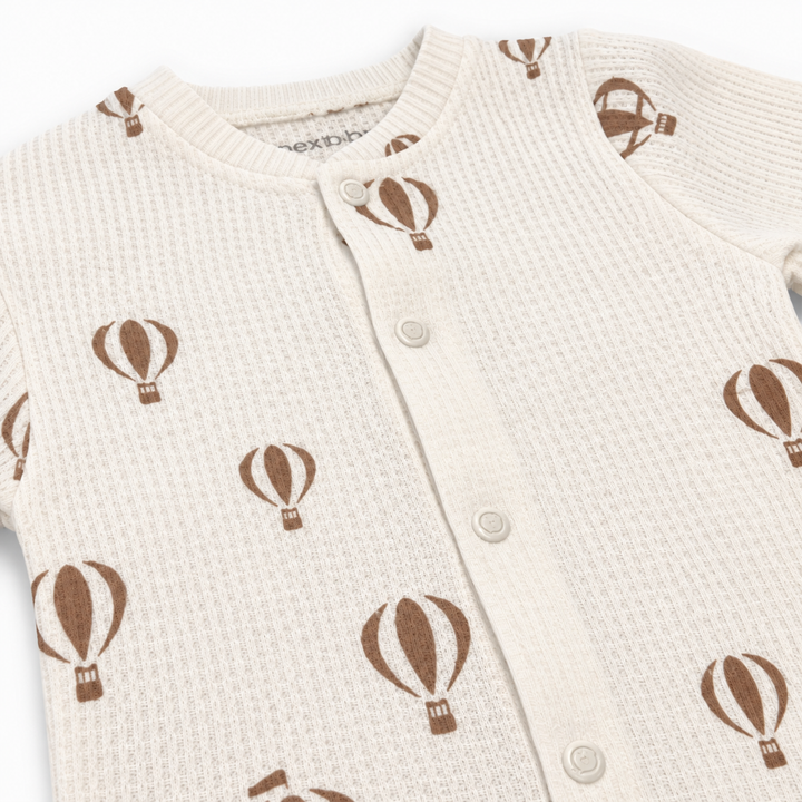 Unisex Beige Hotair Balloon Waffle Baby Grow &amp; Hat Set