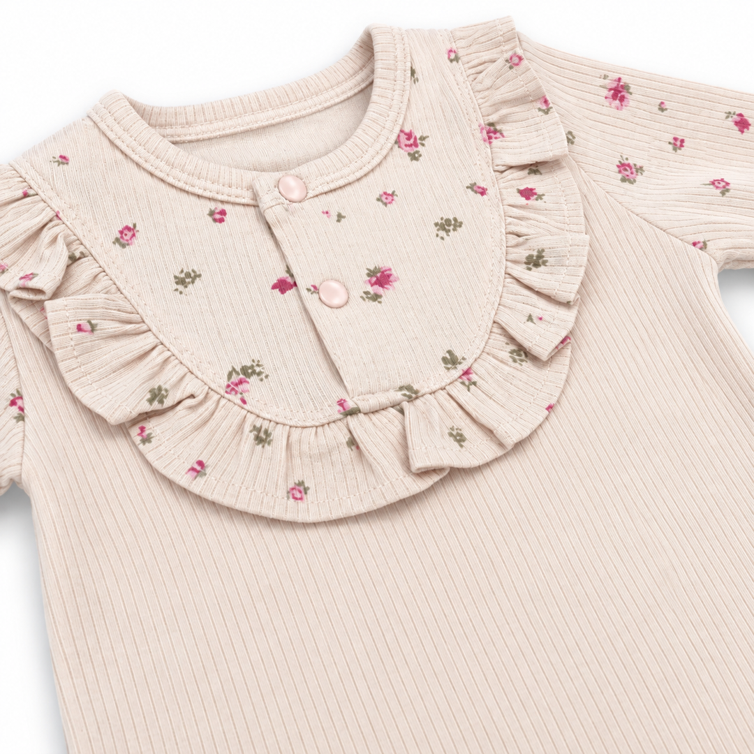 Girls Dusky Pink Floral Ruffle  Romper &amp; Hat Set