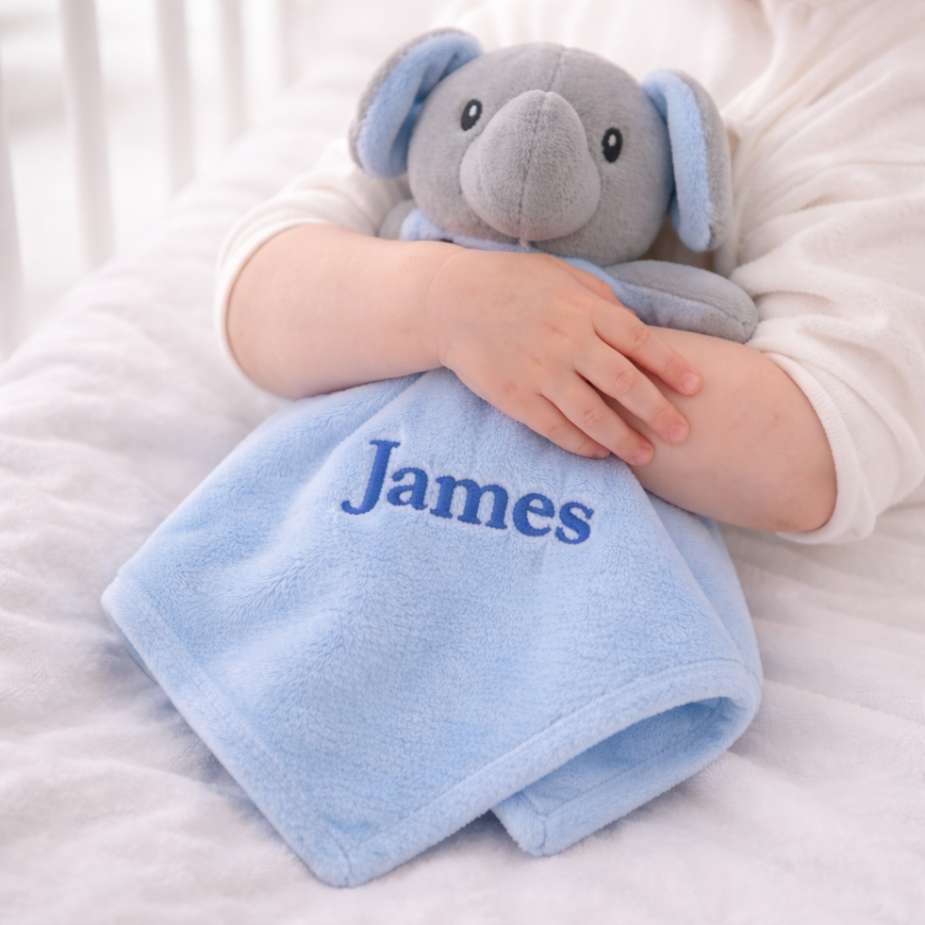 Embroidered Blue Personalised Blanket or Comforter