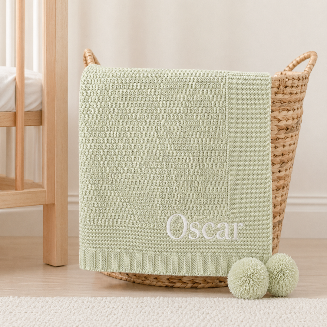 Personalised Embroidered Knitted Baby Blanket