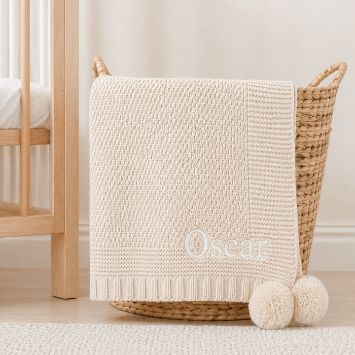 Personalised Embroidered Knitted Baby Blanket