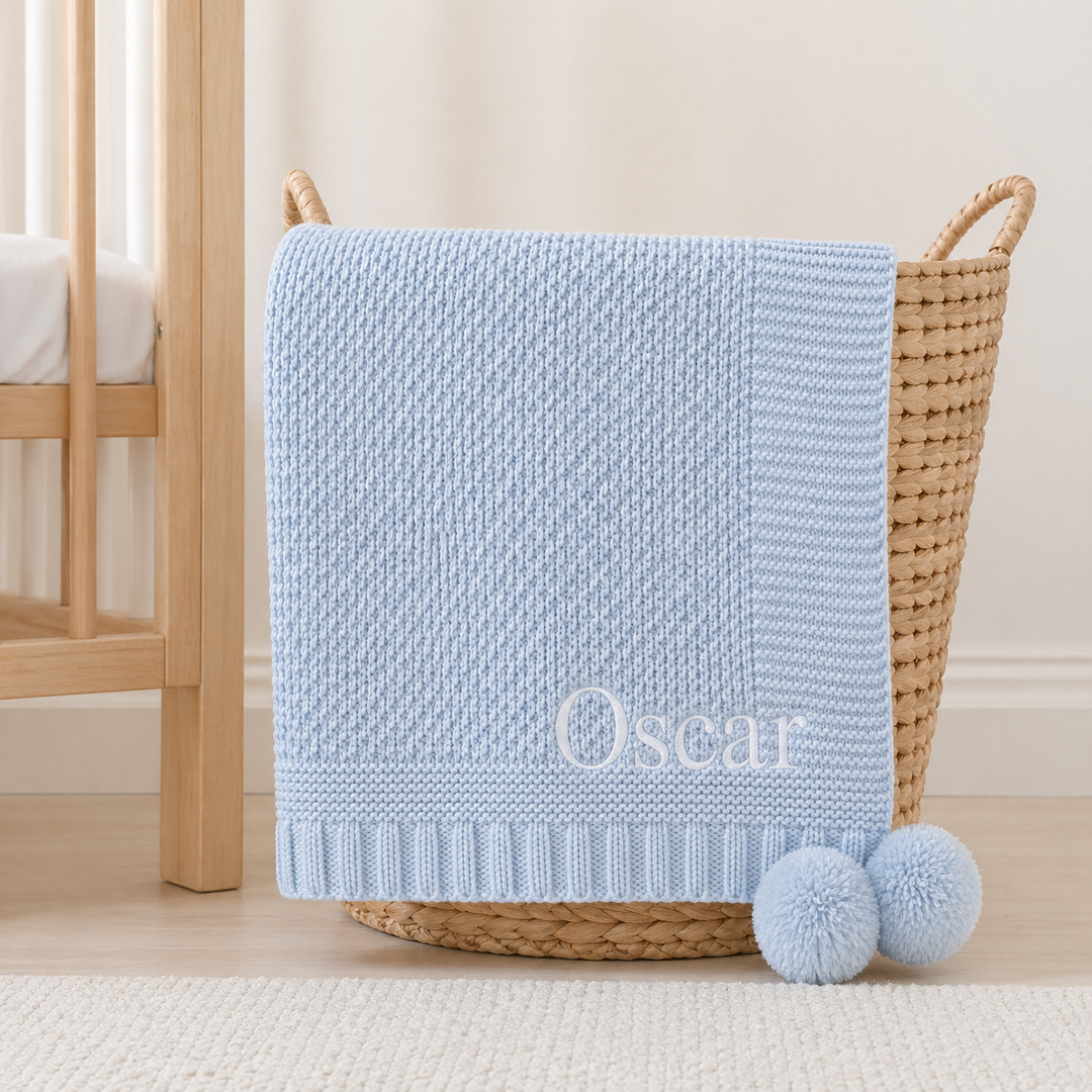 Personalised Embroidered Knitted Baby Blanket