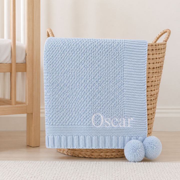 Personalised Embroidered Knitted Baby Blanket