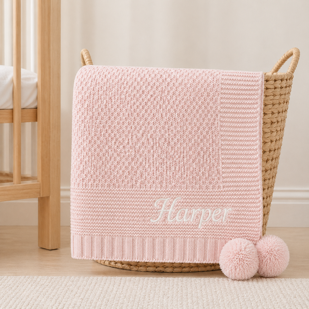 Personalised Embroidered Knitted Baby Blanket