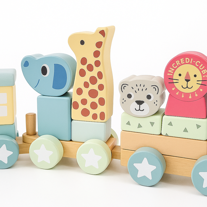 Wooden Educational Animal Stacking Train (19 pcs)