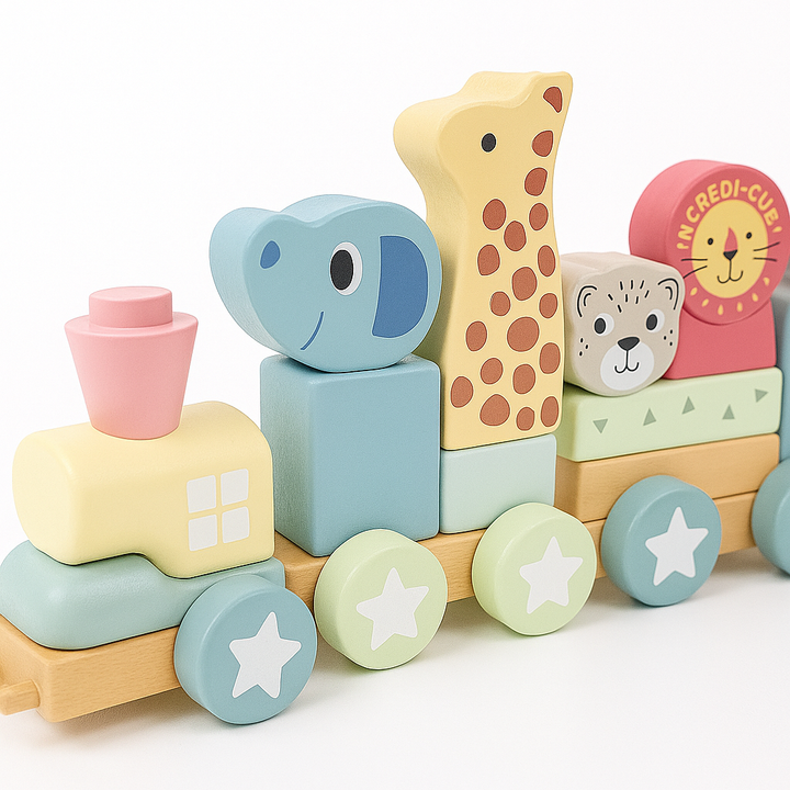 Wooden Educational Animal Stacking Train (19 pcs)