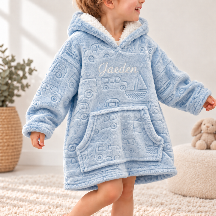Personalised Embroided Blue Embossed Hooded Blanket