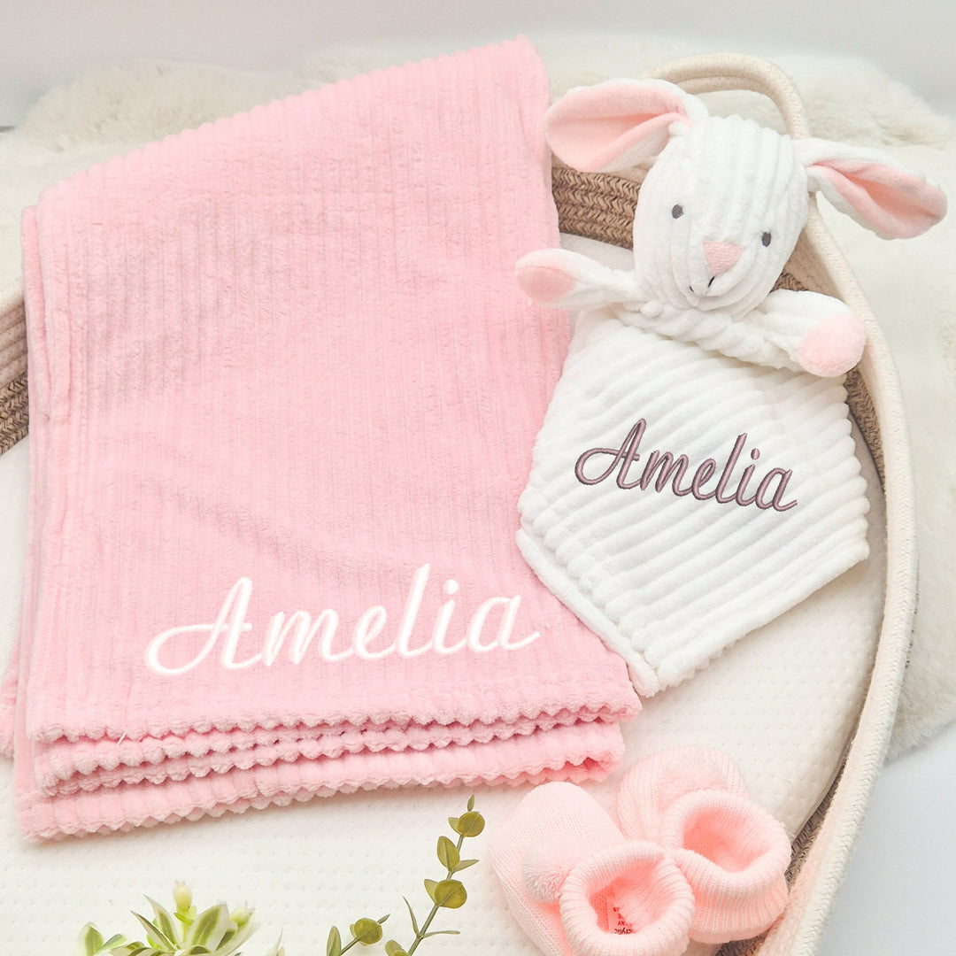 Personalised Embroidered Pink Blanket and Comforter Set