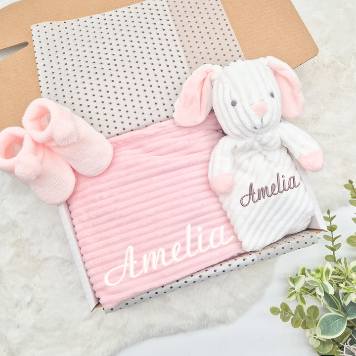 Personalised Embroidered Pink Blanket and Comforter Set
