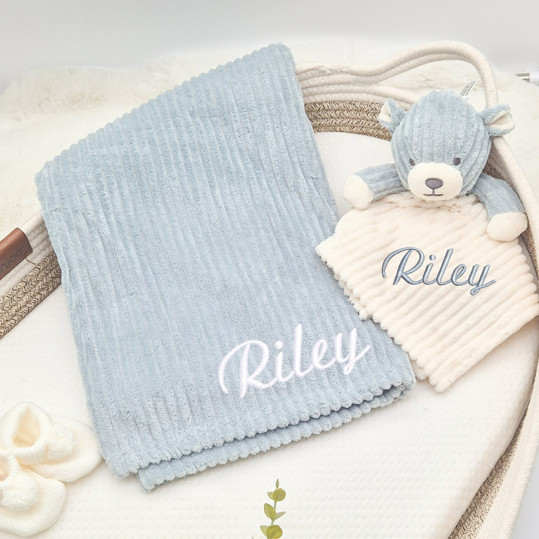 Personalised Embroidered Blue Blanket and Comforter Set