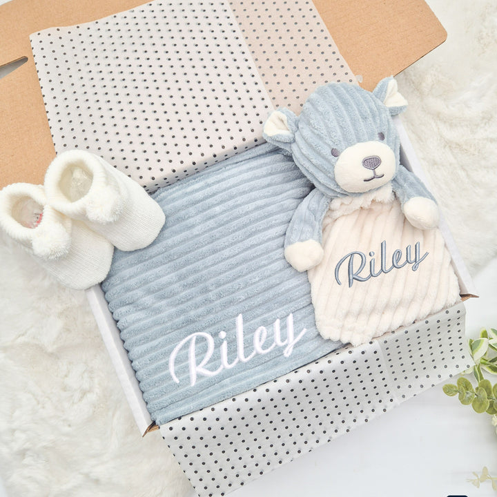 Personalised Embroidered Blue Blanket and Comforter Set