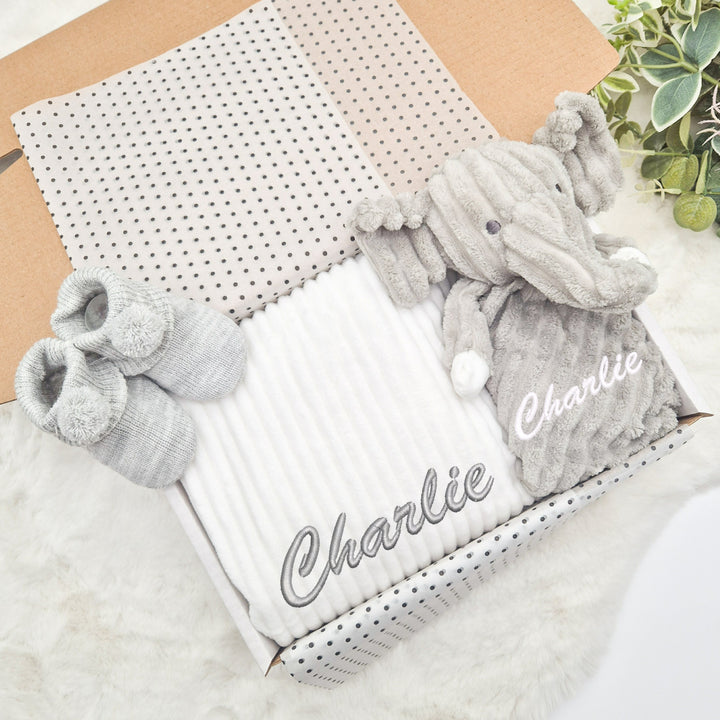 Personalised Embroidered Grey Blanket and Comforter Set