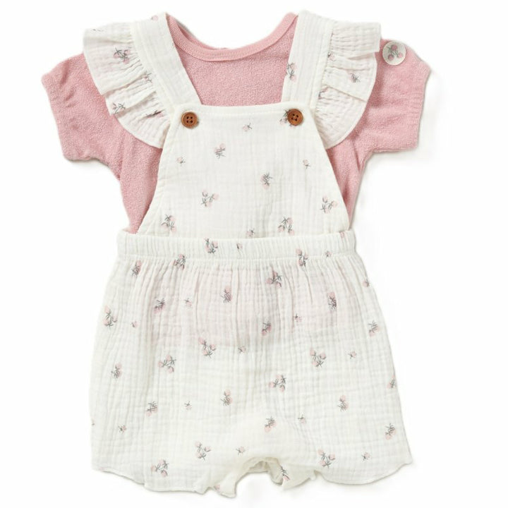 Girls Muslin Dungarees and Towelling T-shirts Outfit