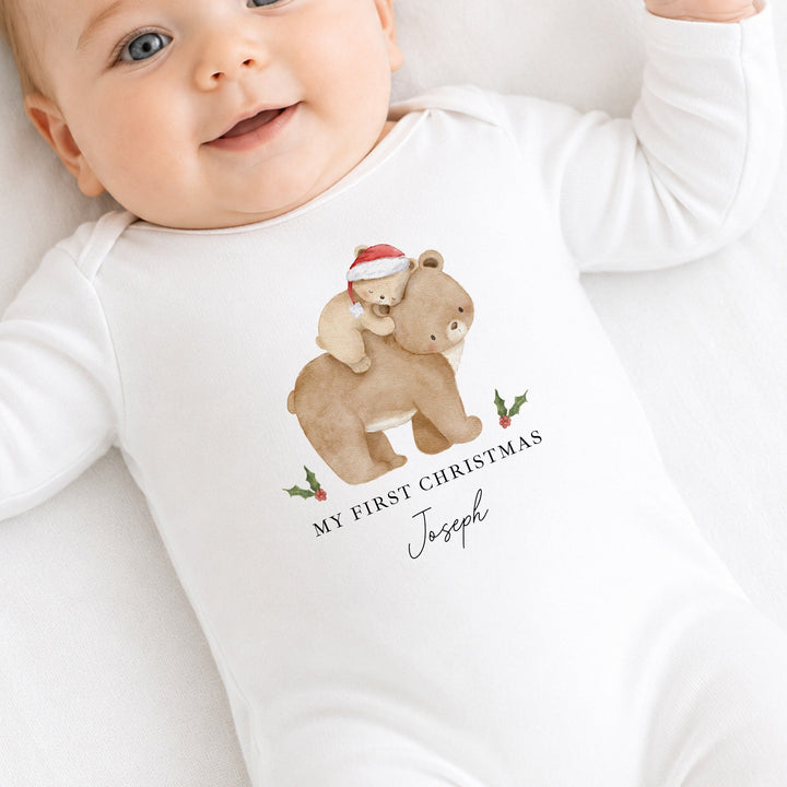 Personalised Baby Bear My First Christmas Baby Grow Or Vest