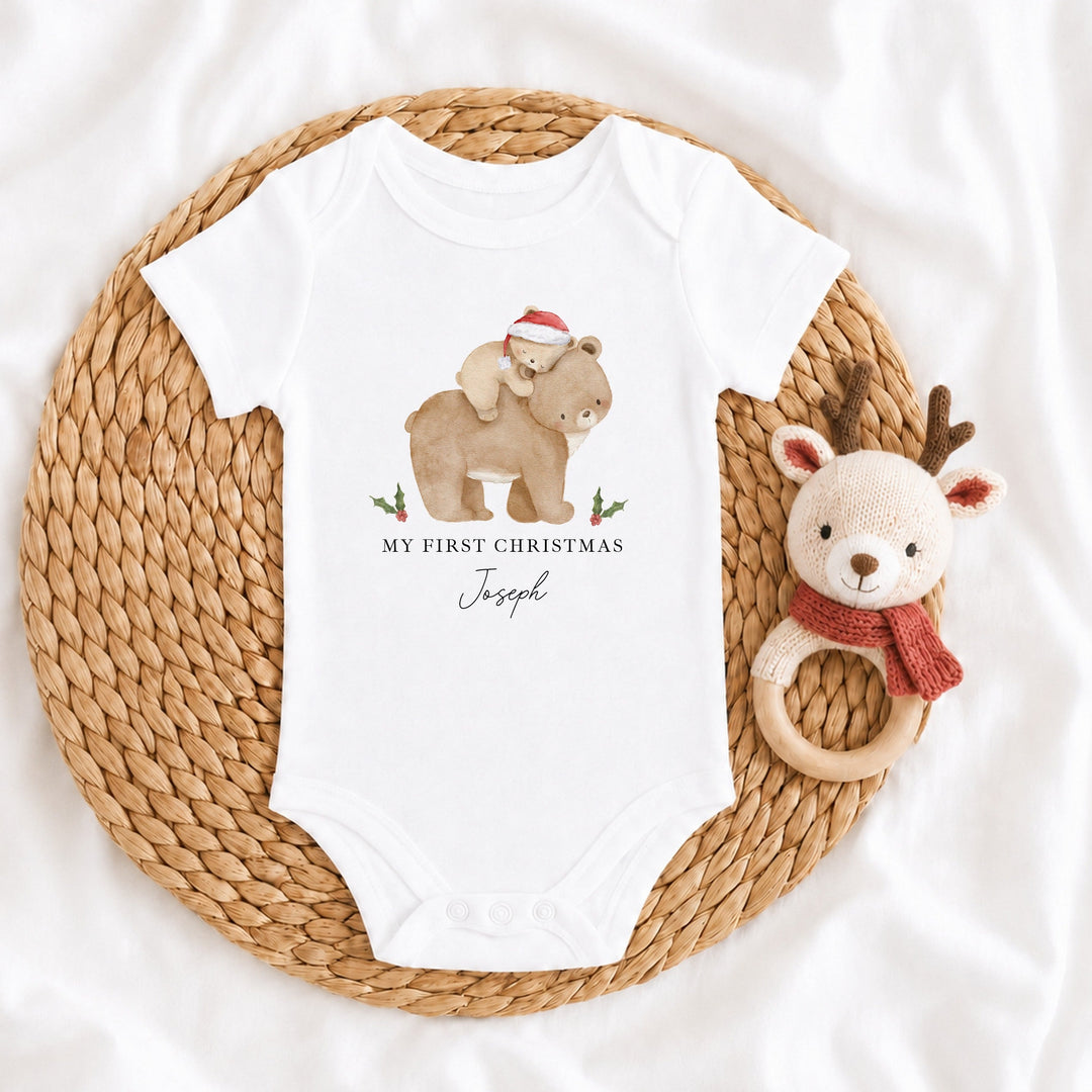 Personalised Baby Bear My First Christmas Baby Grow Or Vest