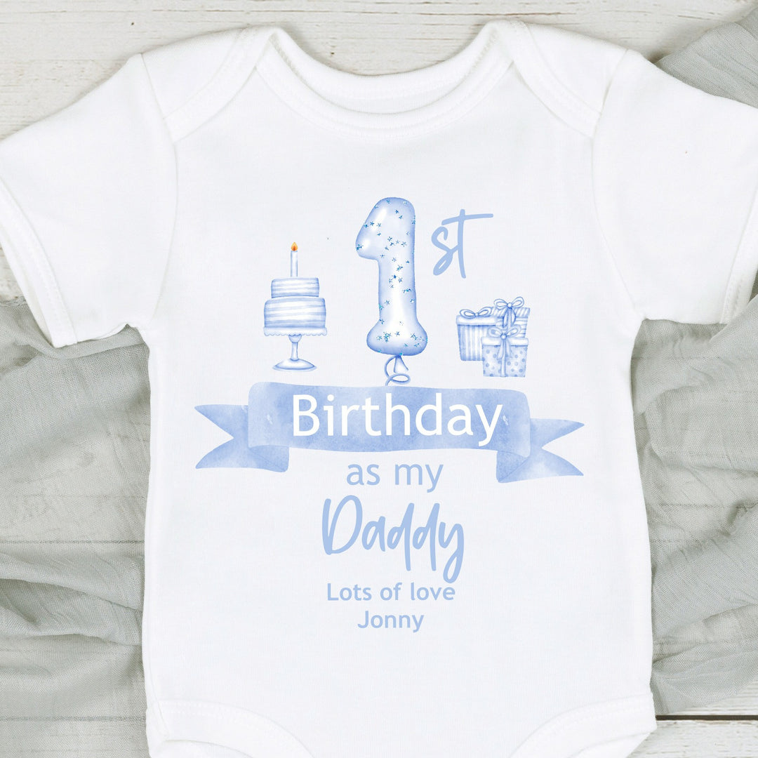 Happy 1st Birthday Daddy Blue Balloons Outfit (Babygrow | Vest)