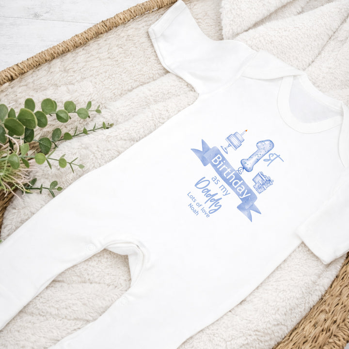 Personalised Blue Balloon Happy 1st Birthday As My Daddy Baby Grow or Vest