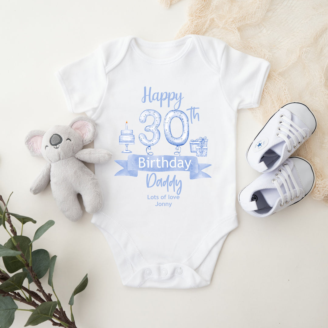 Happy 30th Birthday Daddy Blue Balloons Outfit Babygrow/Vest