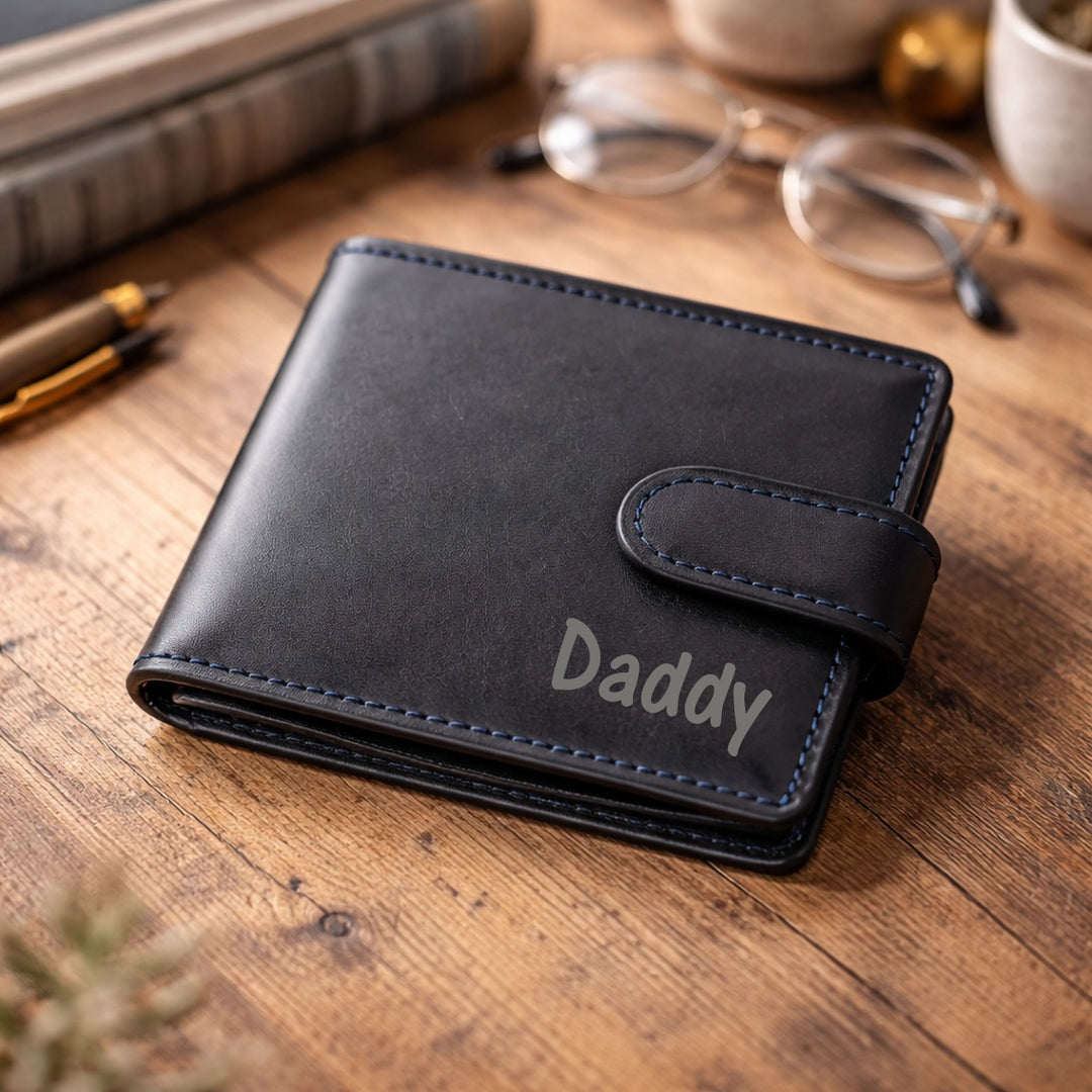 Personalised Engraved Name Black Leather Wallet