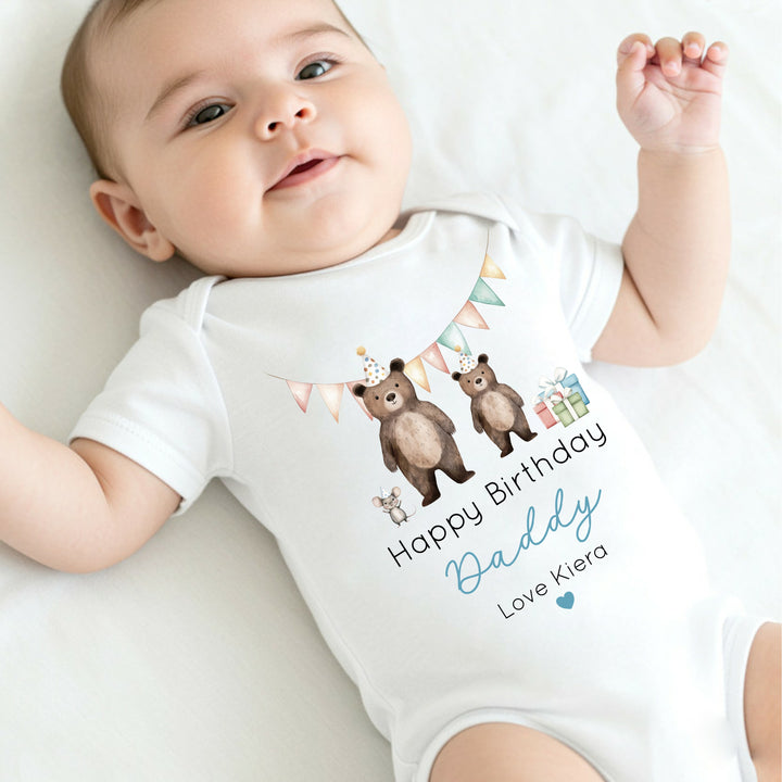 Personalised Blue Bears Happy Birthday Daddy Babygrow/Vest