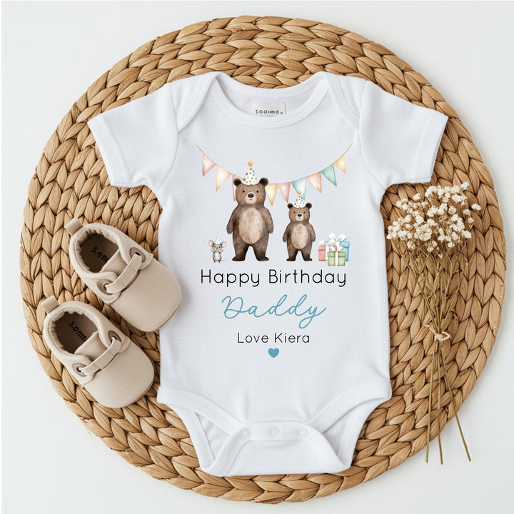 Personalised Blue Bears Happy Birthday Daddy Babygrow/Vest