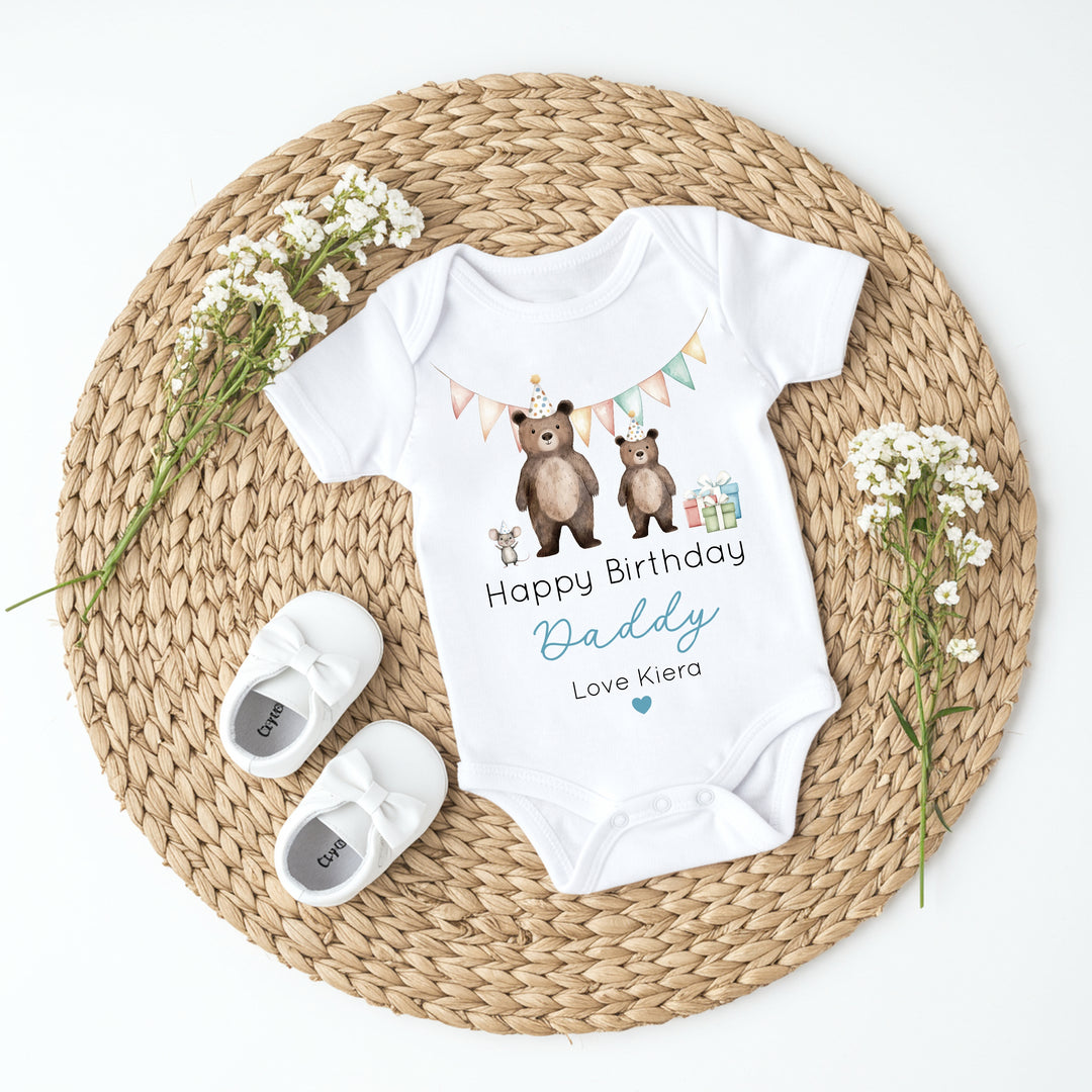 Personalised Blue Bears Happy Birthday Daddy Babygrow/Vest