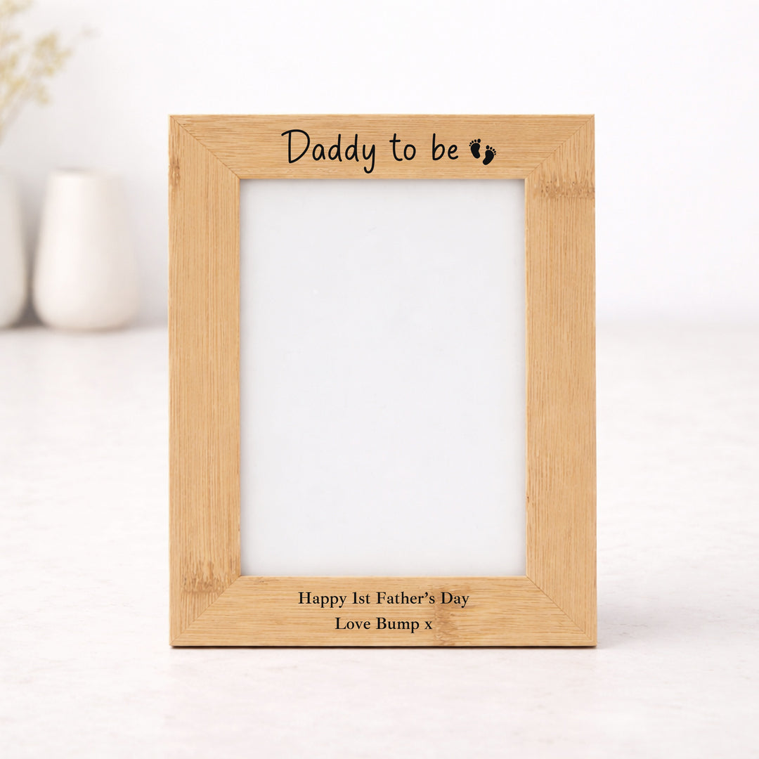 Happy Father's Day Daddy To Be Love Bump Engraved Bamboo Photo Frame