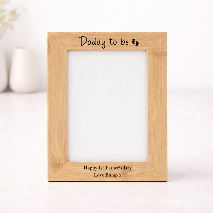 Happy Father's Day Daddy To Be Love Bump Engraved Bamboo Photo Frame
