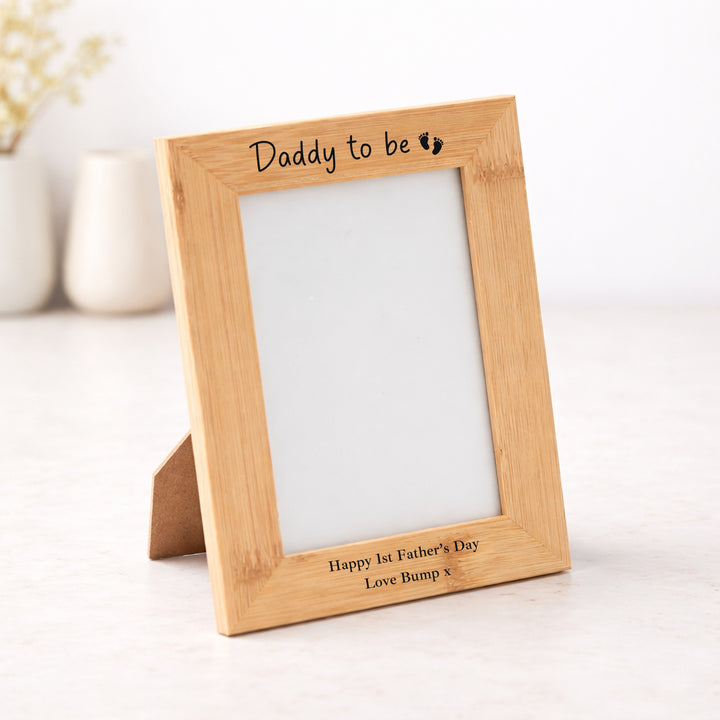 Happy Father's Day Daddy To Be Love Bump Engraved Bamboo Photo Frame