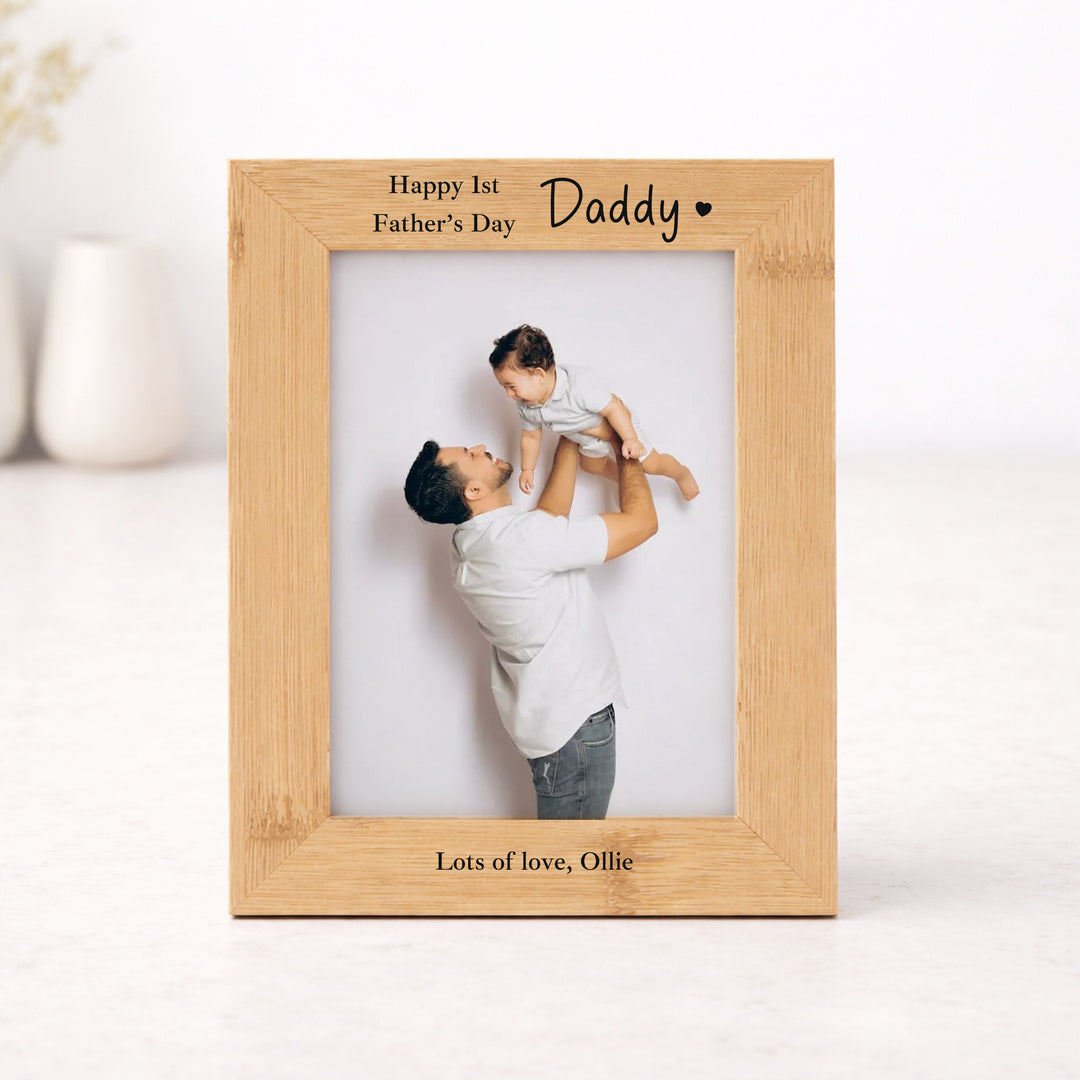 Personalised Happy First Father's Day Engraved Bamboo Photo Frame